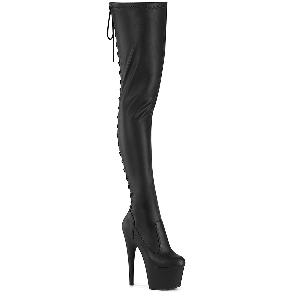 7" Heel, 2 3/4" Pf Lace-Up Back Stretch Thigh Boot, Side Zip Pleaser Pleaser ADORE/3850