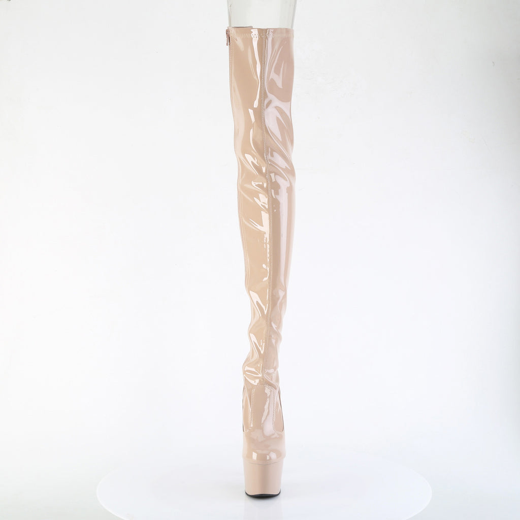 7" Heel, 2 3/4" Pf Lace-Up Back Stretch Thigh Boot, Side Zip Pleaser Pleaser ADORE/3850