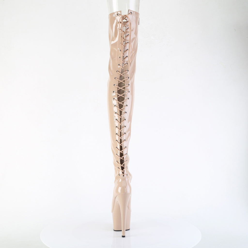 7" Heel, 2 3/4" Pf Lace-Up Back Stretch Thigh Boot, Side Zip Pleaser Pleaser ADORE/3850