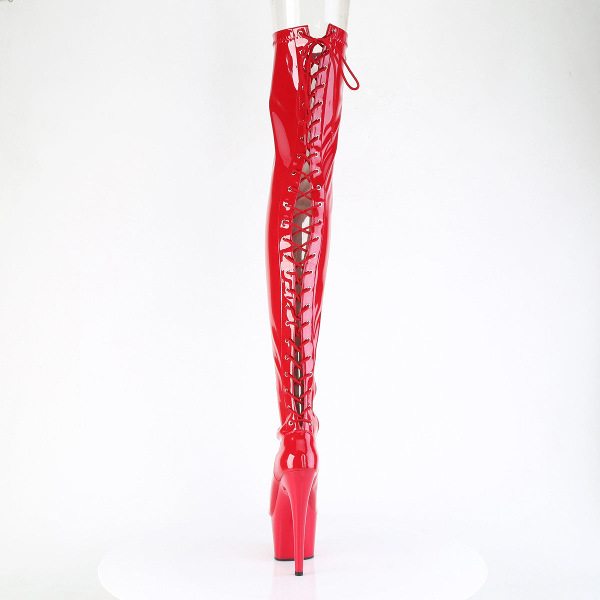 7" Heel, 2 3/4" Pf Lace-Up Back Stretch Thigh Boot, Side Zip Pleaser Pleaser ADORE/3850