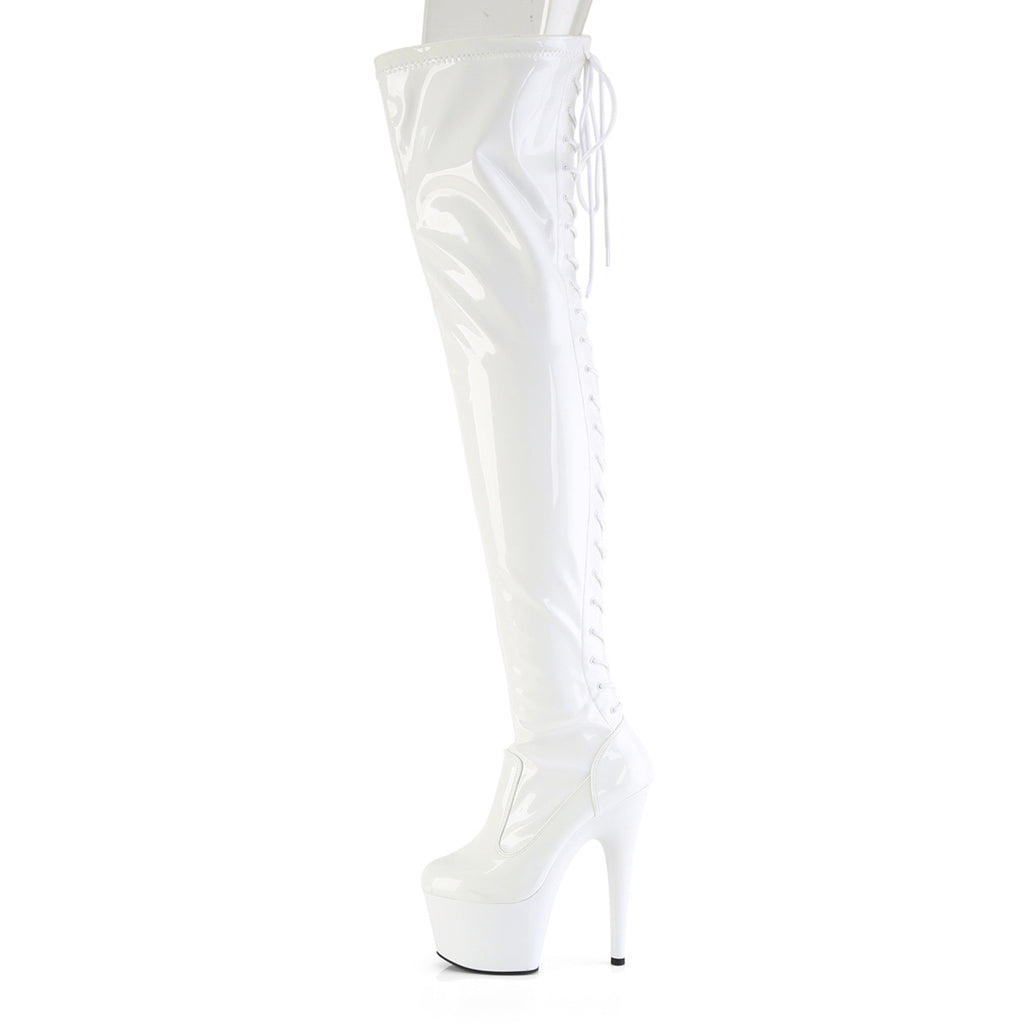 7" Heel, 2 3/4" Pf Lace-Up Back Stretch Thigh Boot, Side Zip Pleaser Pleaser ADORE/3850
