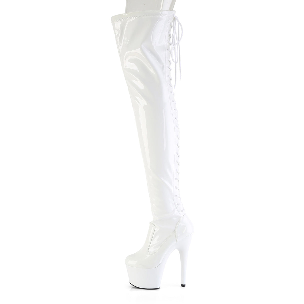 7" Heel, 2 3/4" Pf Lace-Up Back Stretch Thigh Boot, Side Zip Pleaser Pleaser ADORE/3850