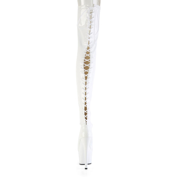 7" Heel, 2 3/4" Pf Lace-Up Back Stretch Thigh Boot, Side Zip Pleaser Pleaser ADORE/3850