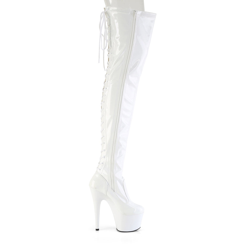 7" Heel, 2 3/4" Pf Lace-Up Back Stretch Thigh Boot, Side Zip Pleaser Pleaser ADORE/3850