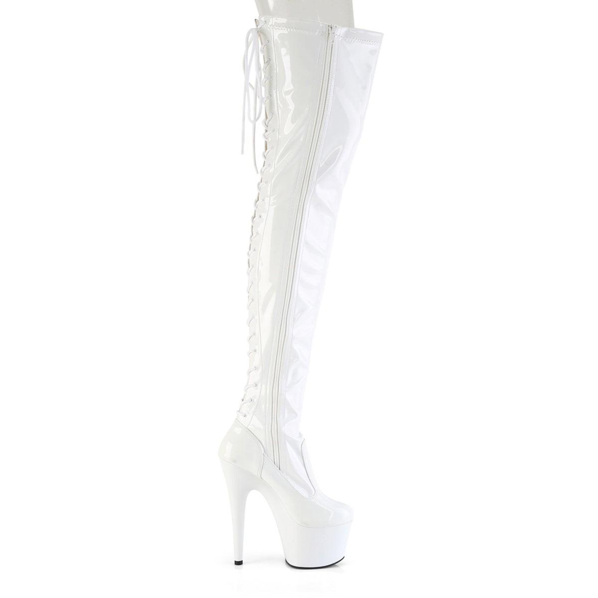 7" Heel, 2 3/4" Pf Lace-Up Back Stretch Thigh Boot, Side Zip Pleaser Pleaser ADORE/3850