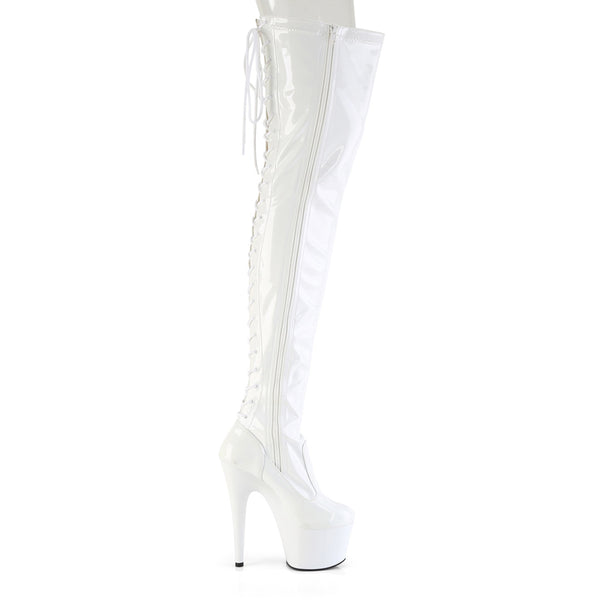 7" Heel, 2 3/4" Pf Lace-Up Back Stretch Thigh Boot, Side Zip Pleaser Pleaser ADORE/3850