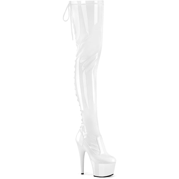 7" Heel, 2 3/4" Pf Lace-Up Back Stretch Thigh Boot, Side Zip Pleaser Pleaser ADORE/3850