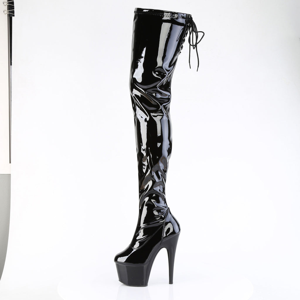 7" Heel, 2 3/4" Pf Lace Back Stretch Crotch Boot, Side Zip Pleaser Pleaser ADORE/4000SLT