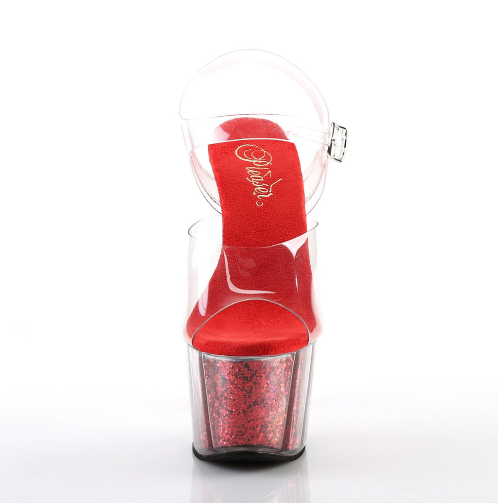 7" Heel, 2 3/4" PF Ankle Strap Sandal w/ Glitter Inserts Pleaser Pleaser ADORE/708G