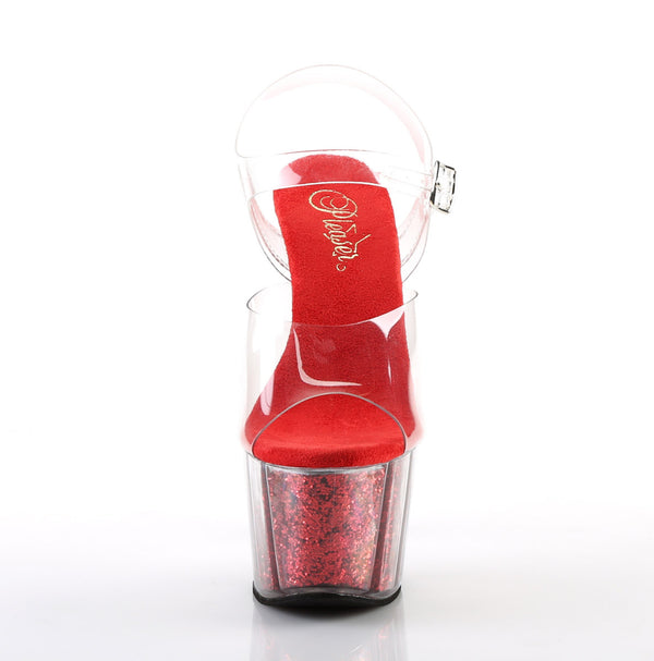 7" Heel, 2 3/4" PF Ankle Strap Sandal w/ Glitter Inserts Pleaser Pleaser ADORE/708G