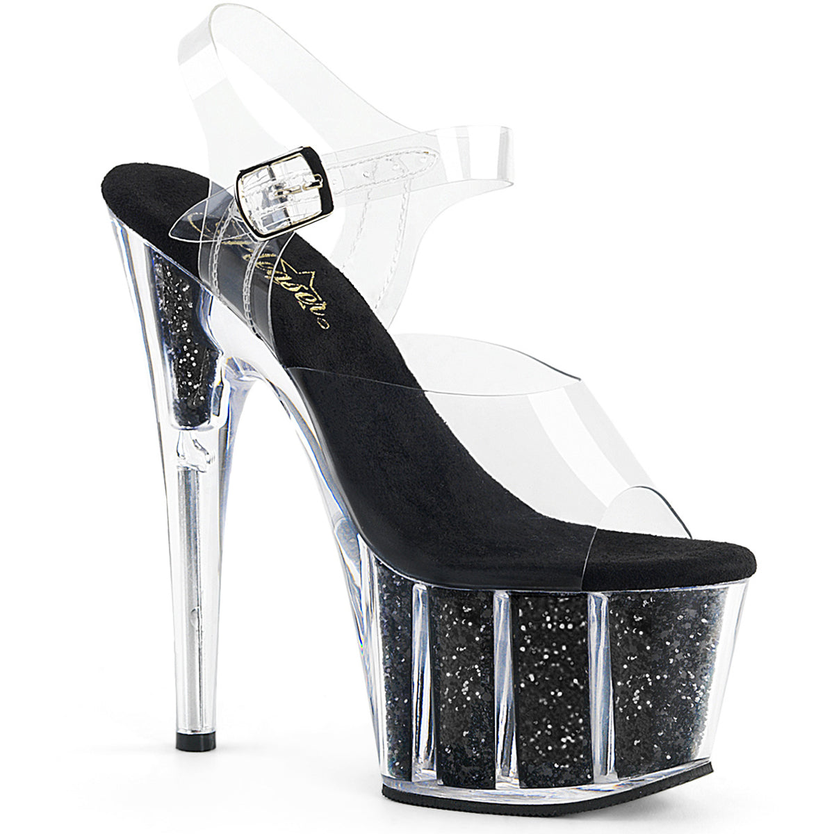 7" Heel, 2 3/4" Pf Ankle Strap Sandal W/ Glitter Inserts Pleaser Pleaser ADORE/708G Main image