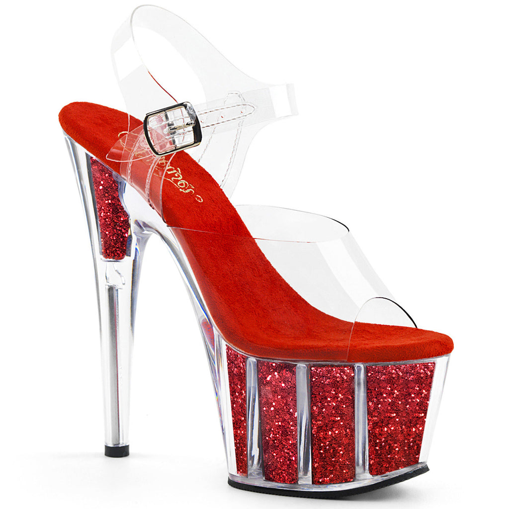 7" Heel, 2 3/4" PF Ankle Strap Sandal w/ Glitter Inserts Pleaser Pleaser ADORE/708G