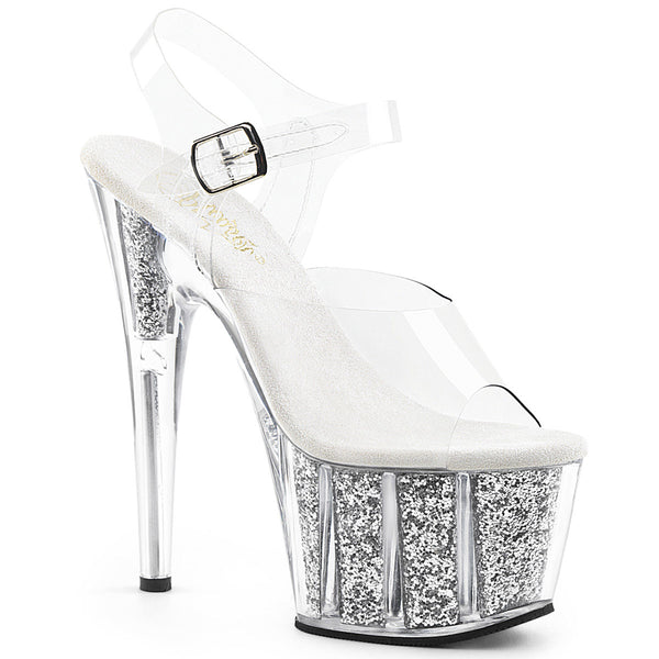 7" Heel, 2 3/4" PF Ankle Strap Sandal w/ Glitter Inserts Pleaser Pleaser ADORE/708G