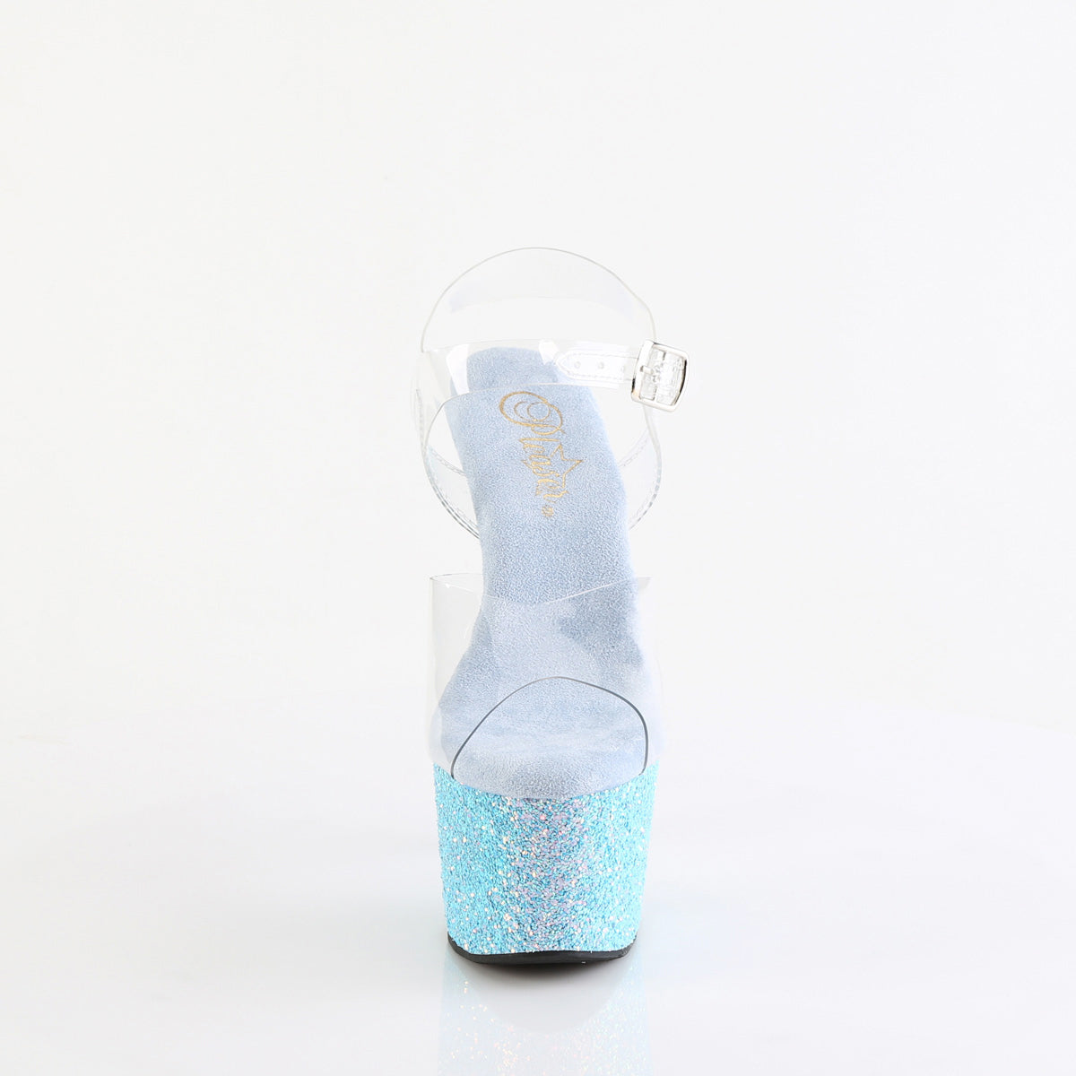 7" Heel, 2 3/4" PF Ankle Strap Sandal w/ Holo Glitter Bottom Clr/Blk Holo Glitter Secondary image