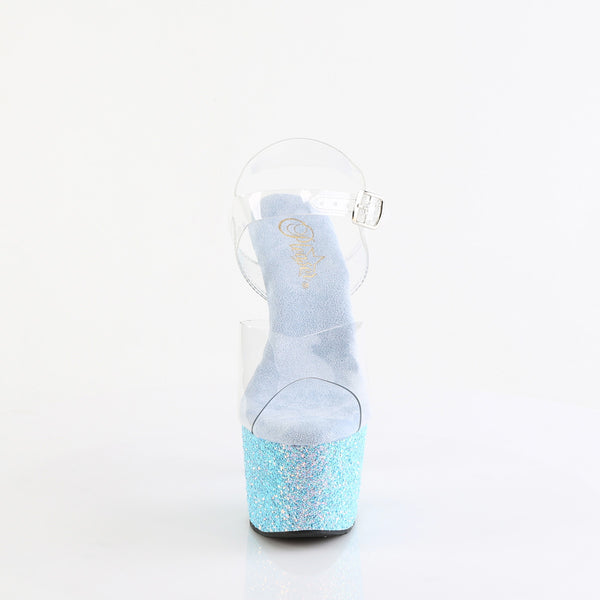 7" Heel, 2 3/4" Pf Ankle Strap Sandal W/ Holo Glitter Bottom Pleaser Pleaser ADORE/708LG