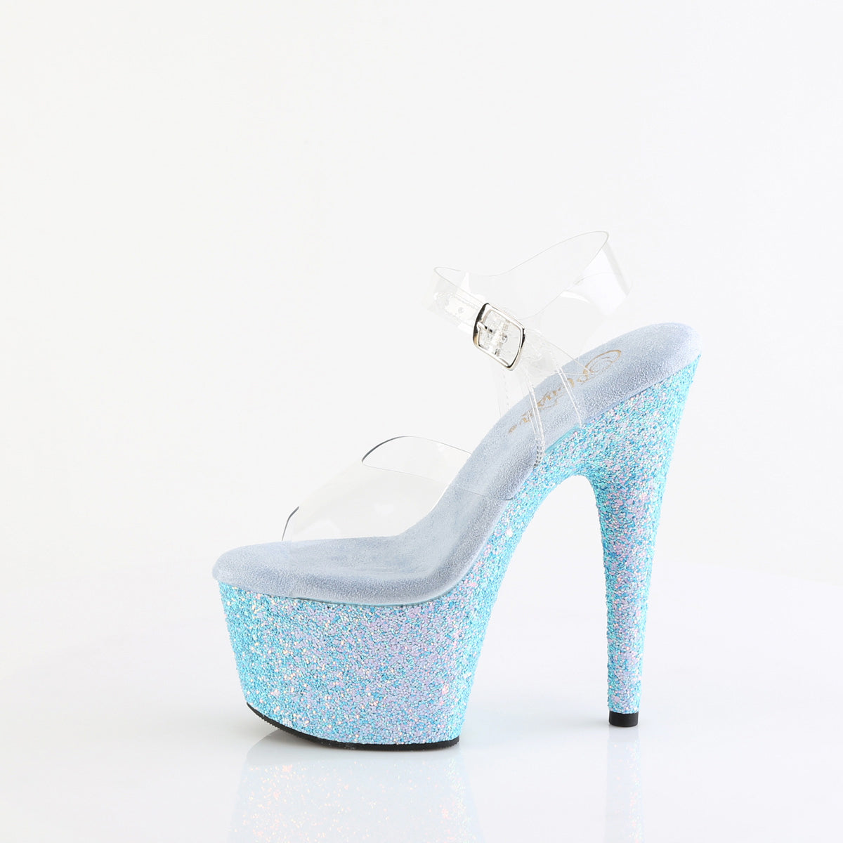 7" Heel, 2 3/4" Pf Ankle Strap Sandal W/ Holo Glitter Bottom Pleaser Pleaser ADORE/708LG