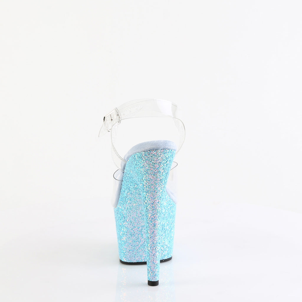 7" Heel, 2 3/4" Pf Ankle Strap Sandal W/ Holo Glitter Bottom Pleaser Pleaser ADORE/708LG