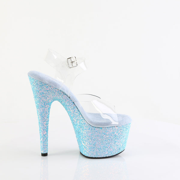 7" Heel, 2 3/4" Pf Ankle Strap Sandal W/ Holo Glitter Bottom Pleaser Pleaser ADORE/708LG