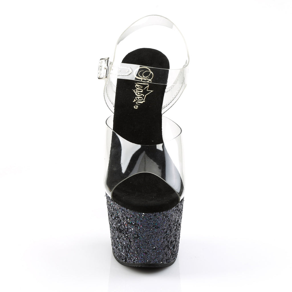 7" Heel, 2 3/4" PF Ankle Strap Sandal w/ Holo Glitter Bottom Pleaser Pleaser ADORE/708LG