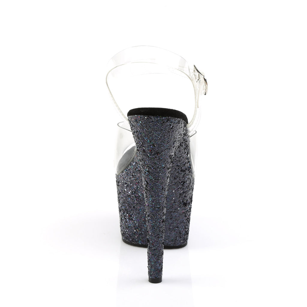 7" Heel, 2 3/4" PF Ankle Strap Sandal w/ Holo Glitter Bottom Pleaser Pleaser ADORE/708LG