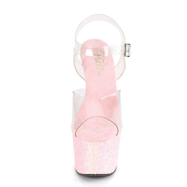 7" Heel, 2 3/4" Pf Ankle Strap Sandal W/glitter Bottom Pleaser Pleaser ADORE/708LG
