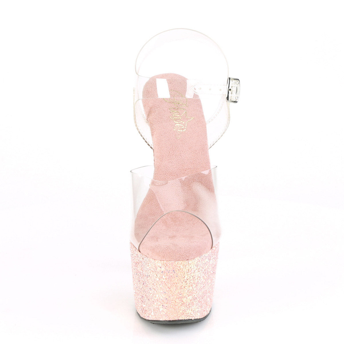 7" Heel, 2 3/4" Pf Ankle Strap Sandal W/glitter Bottom Pleaser Pleaser ADORE/708LG