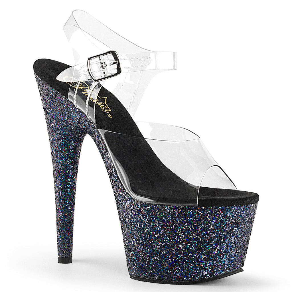 7" Heel, 2 3/4" PF Ankle Strap Sandal w/ Holo Glitter Bottom Pleaser Pleaser ADORE/708LG