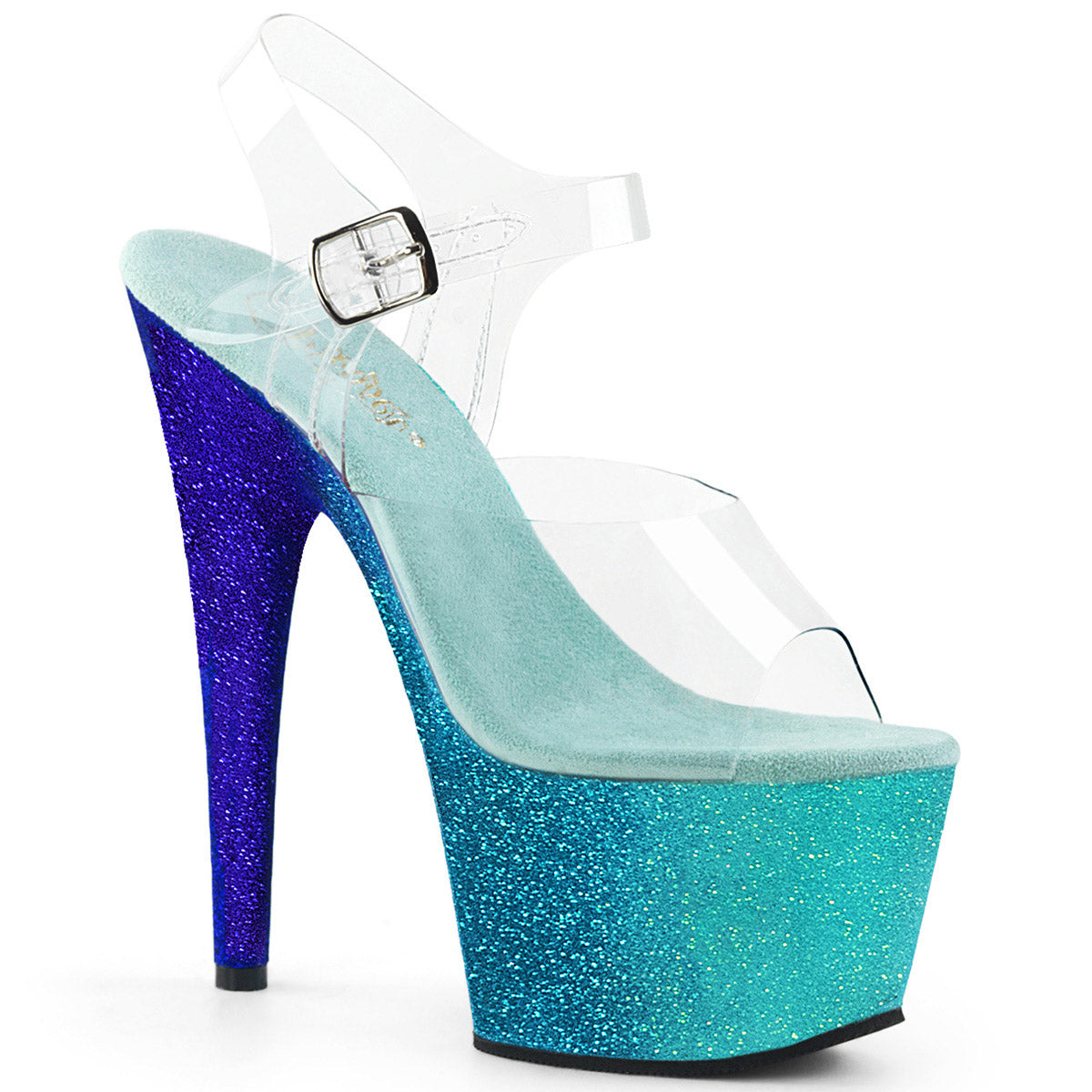7" Heel, 2 3/4" Ombre Glittered PF Ankle Strap Sandal Pleaser Pleaser ADORE/708OMBRE Main image