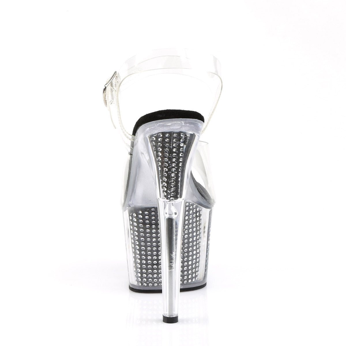 7" Heel, 2 3/4" PF Sandal W/Simulated RS Filled Bottom Clr/Blk SRS Pleaser Pleaser ADORE/708SRS
