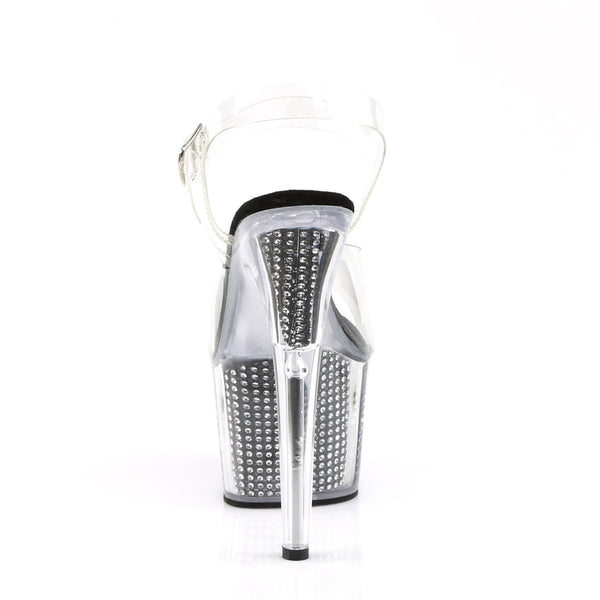 7" Heel, 2 3/4" PF Sandal W/Simulated RS Filled Bottom Clr/Blk SRS Pleaser Pleaser ADORE/708SRS