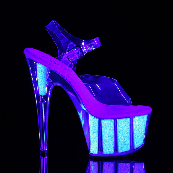 7" Heel, 2 3/4" PF Ankle Strap Sandal w/ Glitter Inserts Pleaser Pleaser ADORE/708UVG