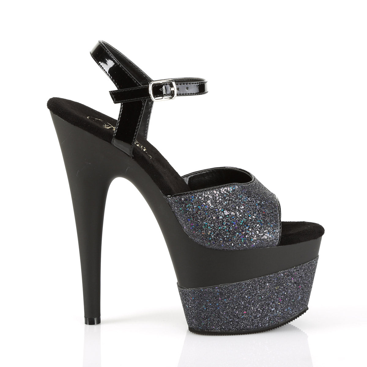 7" Heel, 2 3/4" PF Ankle Strap Sandal w/Glitter Wrapped PF Pleaser Pleaser ADORE/709/2G