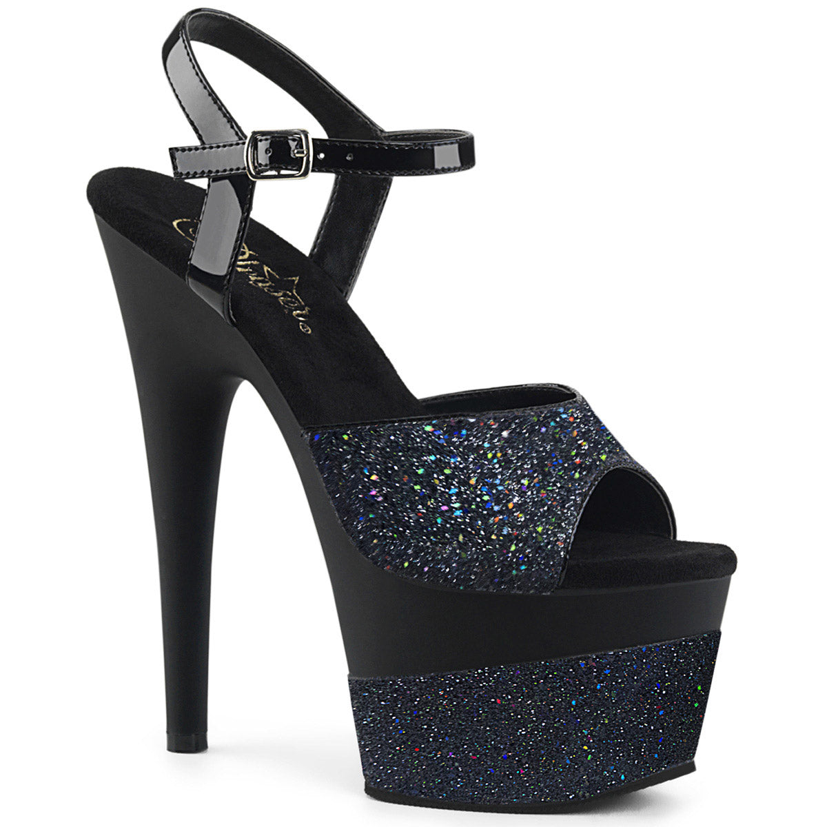 7" Heel, 2 3/4" PF Ankle Strap Sandal w/Glitter Wrapped PF Pleaser Pleaser ADORE/709/2G