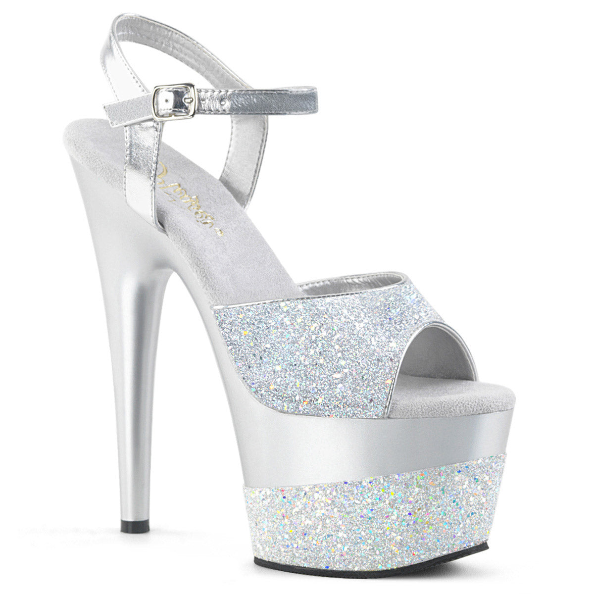 7" Heel, 2 3/4"PF Ankle Strap Sandal w/ Glitter Wrapped PF Pleaser Pleaser ADORE/709/2G Main image
