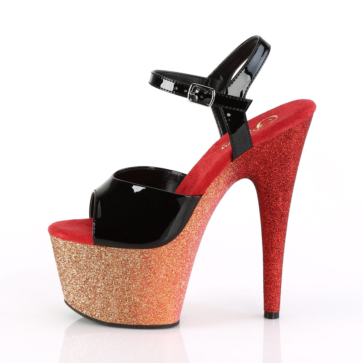 7" Heel, 2 3/4" Ombre Glittered PF Ankle Strap Sandal Pleaser Pleaser ADORE/709OMBRE