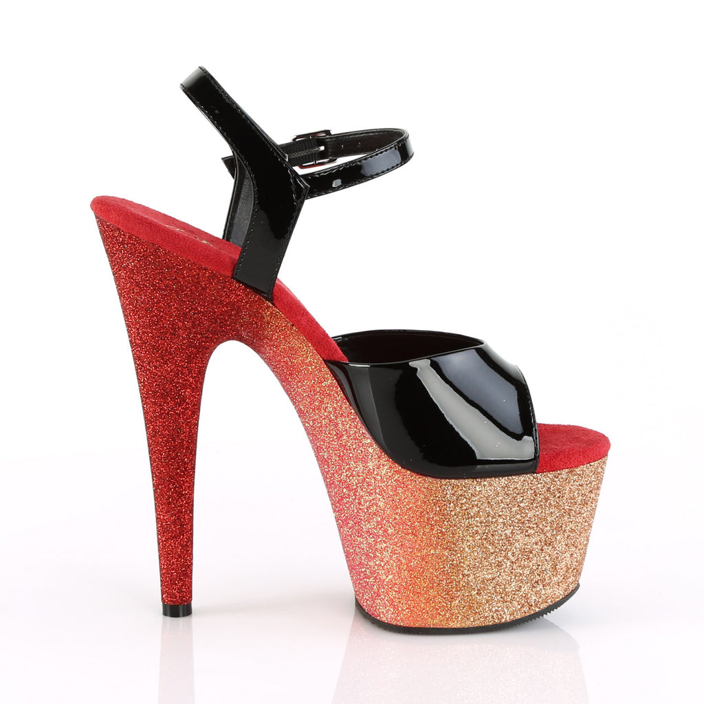 7" Heel, 2 3/4" Ombre Glittered PF Ankle Strap Sandal Pleaser Pleaser ADORE/709OMBRE