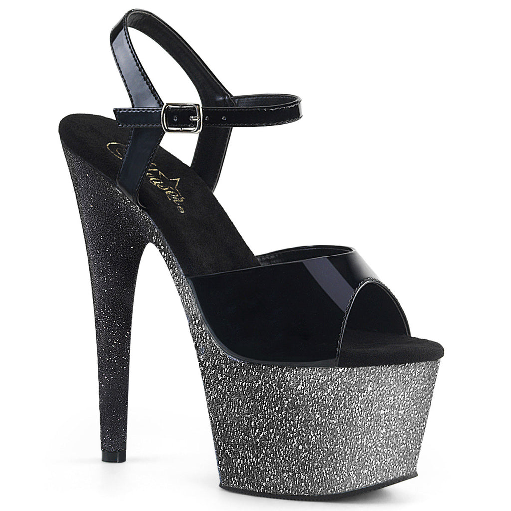 7" Heel, 2 3/4" Ombre Glittered PF Ankle Strap Sandal Pleaser Pleaser ADORE/709OMBRE