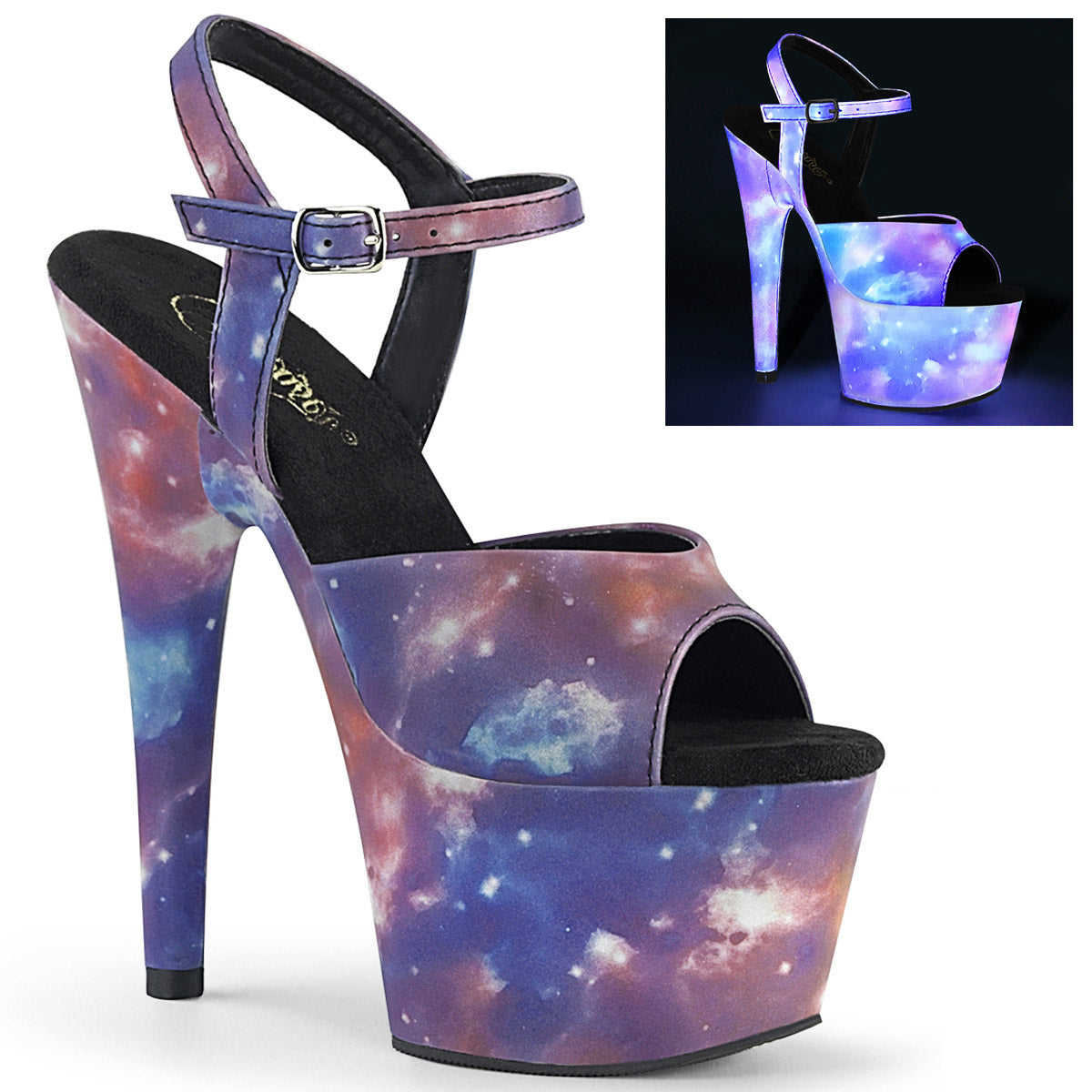 7" Heel, 2 3/4" PF Ankle Strap Sandal w/ Reflective Effect Pleaser Pleaser ADORE/709REFL Main image