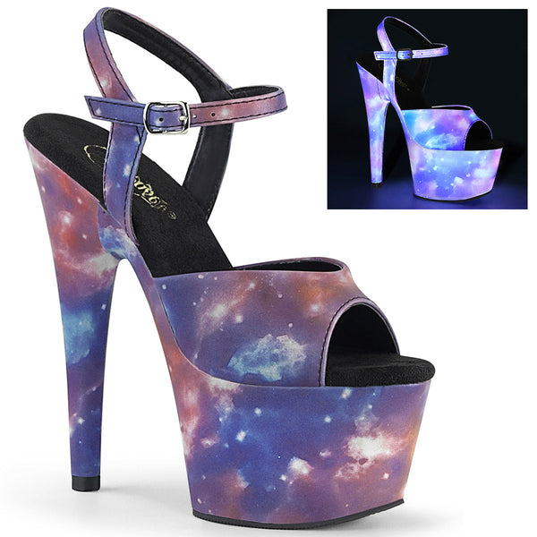 7" Heel, 2 3/4" PF Ankle Strap Sandal w/ Reflective Effect Pleaser Pleaser ADORE/709REFL