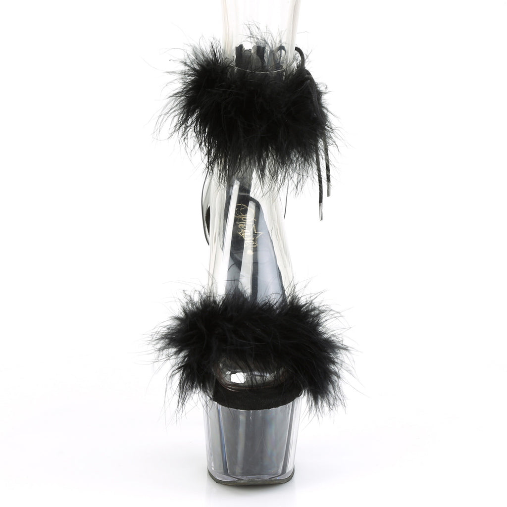 7" Heel, 2 3/4" Pf Marabou Fur Ankle Cuff Sandal, Back Zip Pleaser Pleaser ADORE/724F