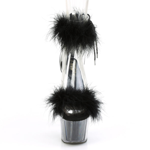 7" Heel, 2 3/4" Pf Marabou Fur Ankle Cuff Sandal, Back Zip Pleaser Pleaser ADORE/724F