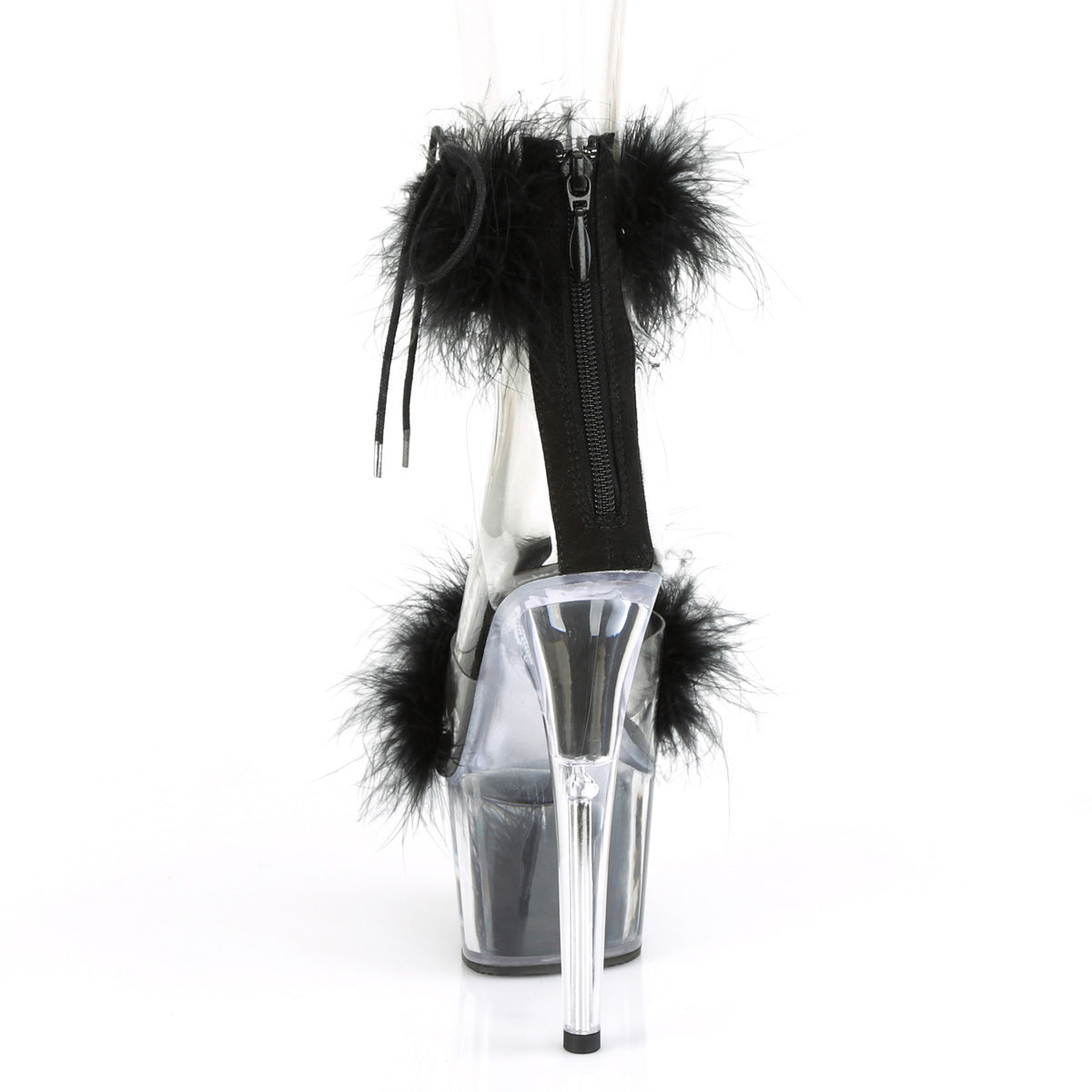 7" Heel, 2 3/4" Pf Marabou Fur Ankle Cuff Sandal, Back Zip Pleaser Pleaser ADORE/724F