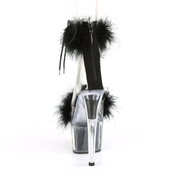 7" Heel, 2 3/4" Pf Marabou Fur Ankle Cuff Sandal, Back Zip Pleaser Pleaser ADORE/724F