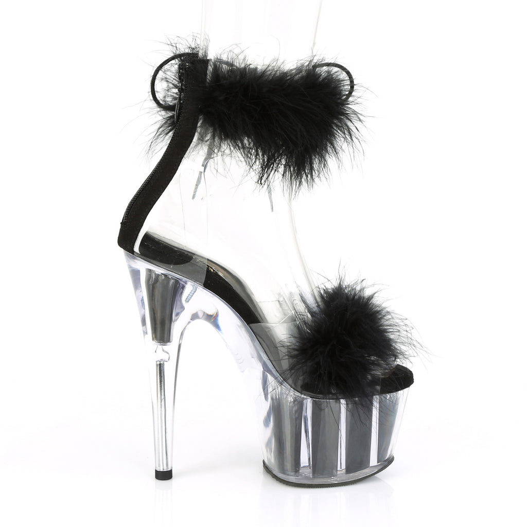 7" Heel, 2 3/4" Pf Marabou Fur Ankle Cuff Sandal, Back Zip Pleaser Pleaser ADORE/724F
