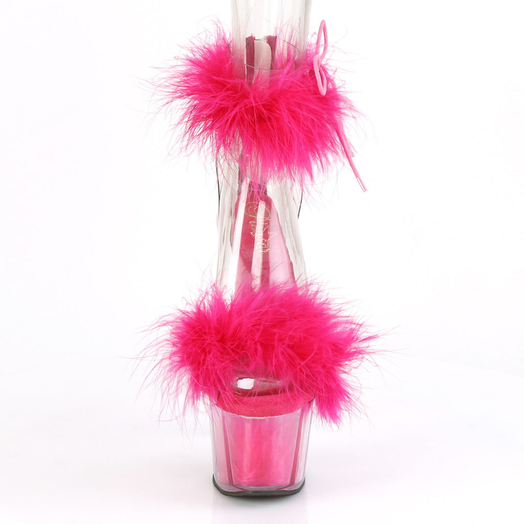 7" Heel, 2 3/4" Pf Marabou Fur Ankle Cuff Sandal, Back Zip Pleaser Pleaser ADORE/724F