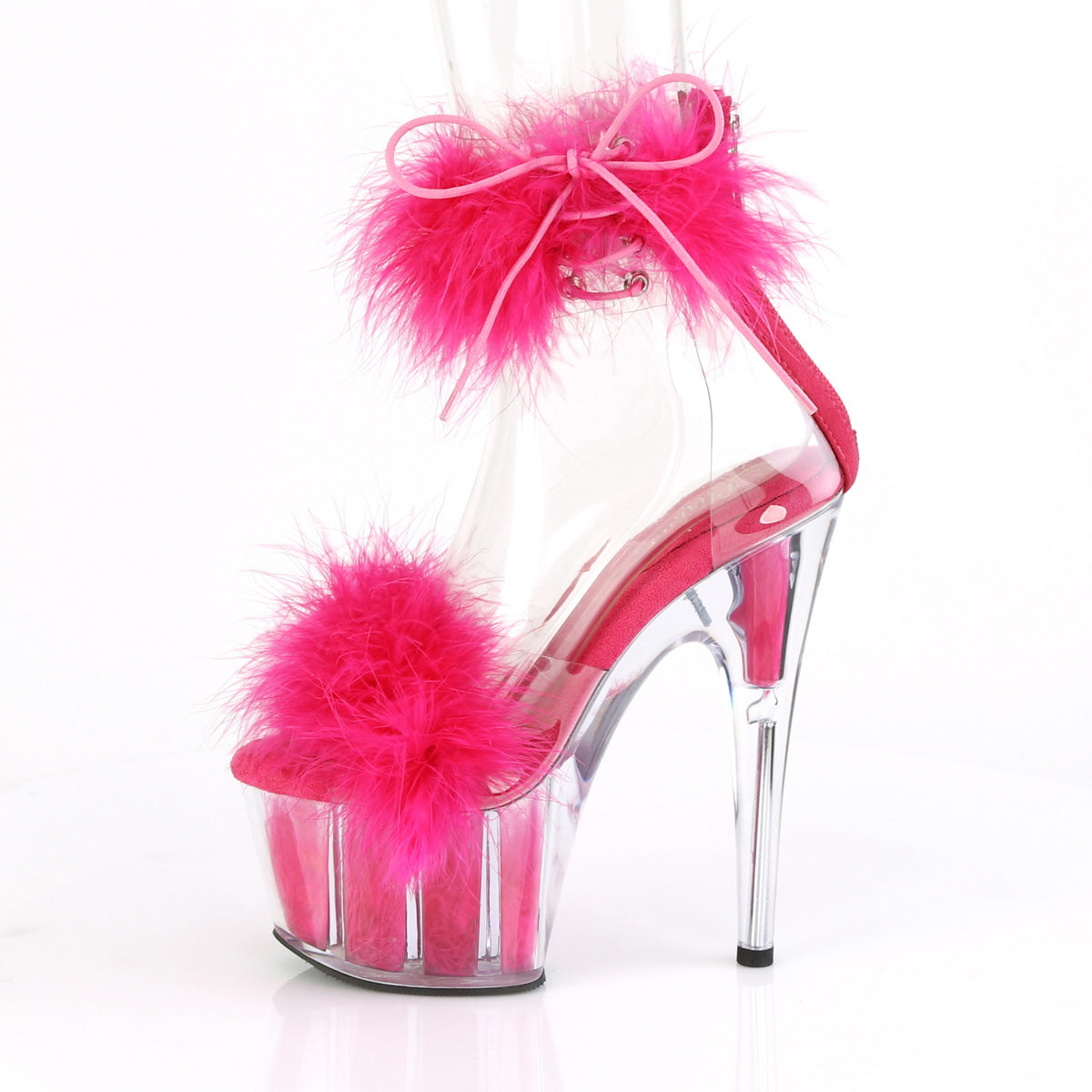 7" Heel, 2 3/4" Pf Marabou Fur Ankle Cuff Sandal, Back Zip Pleaser Pleaser ADORE/724F