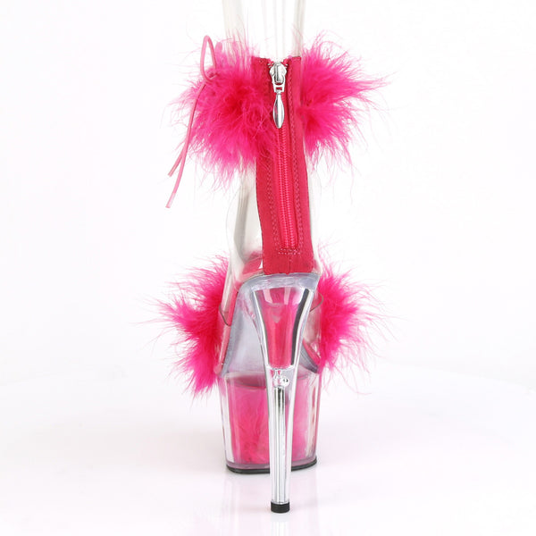 7" Heel, 2 3/4" Pf Marabou Fur Ankle Cuff Sandal, Back Zip Pleaser Pleaser ADORE/724F