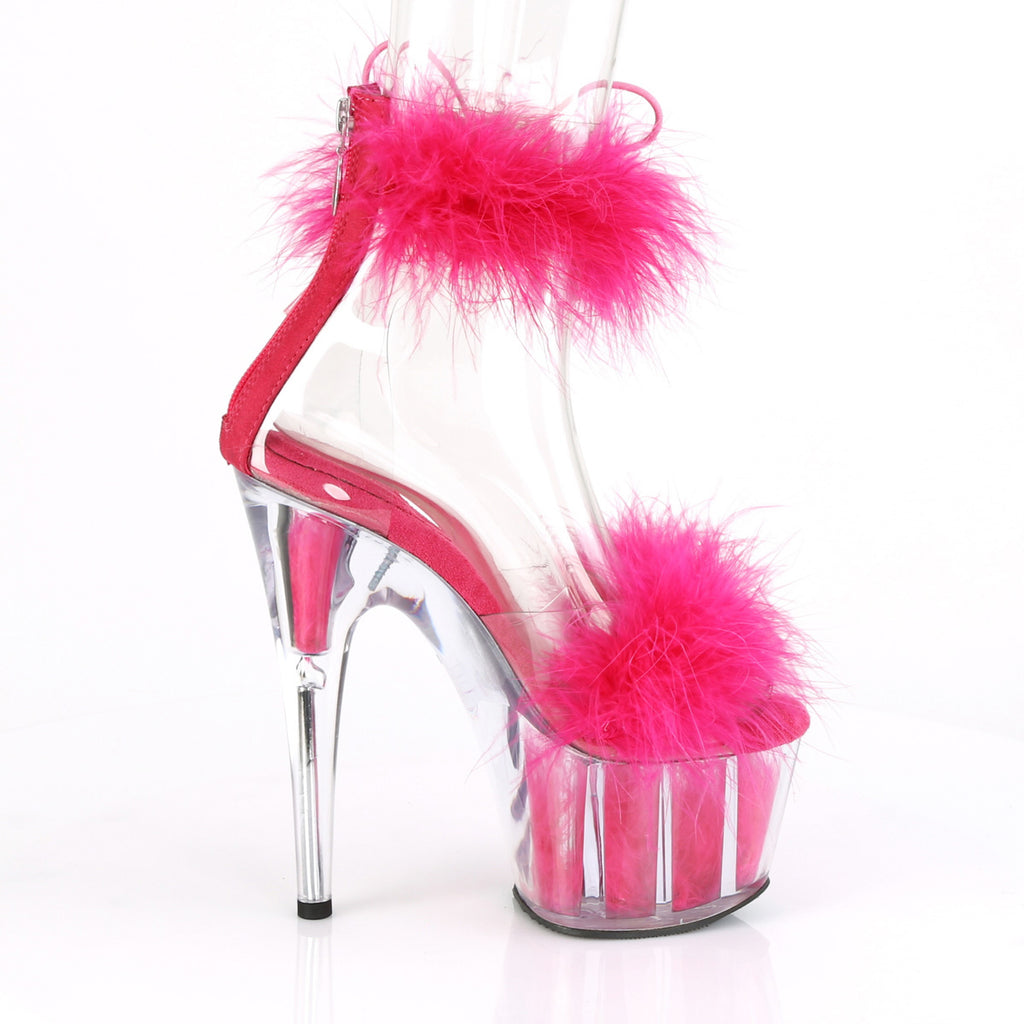 7" Heel, 2 3/4" Pf Marabou Fur Ankle Cuff Sandal, Back Zip Pleaser Pleaser ADORE/724F