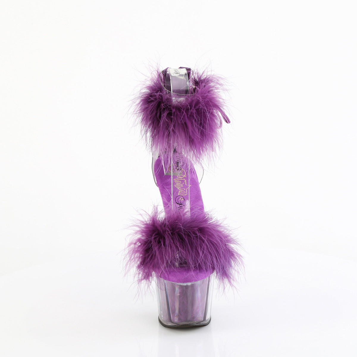 7" Heel, 2 3/4" Pf Marabou Fur Ankle Cuff Sandal, Back Zip Pleaser Pleaser ADORE/724F