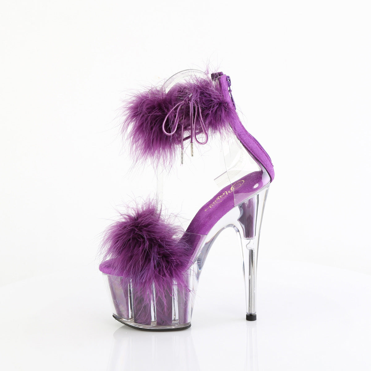 7" Heel, 2 3/4" Pf Marabou Fur Ankle Cuff Sandal, Back Zip Pleaser Pleaser ADORE/724F